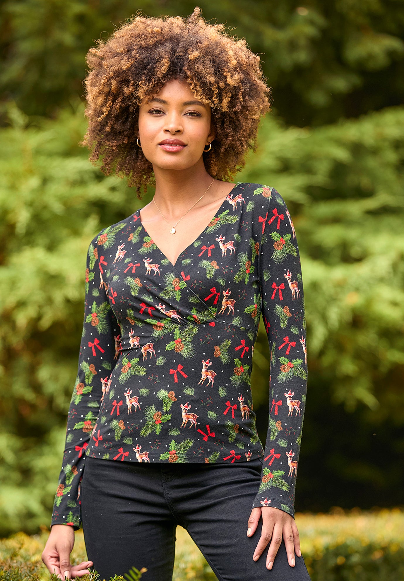 Stretch Knit Festive Wrap Top image number 2