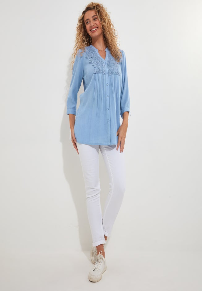 Crochet Trim Pintuck Shirt image number 3