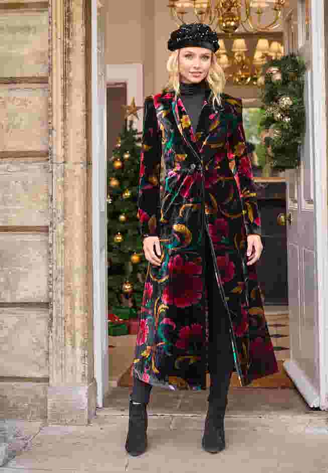 Longline Floral Velvet Blazer image number 2
