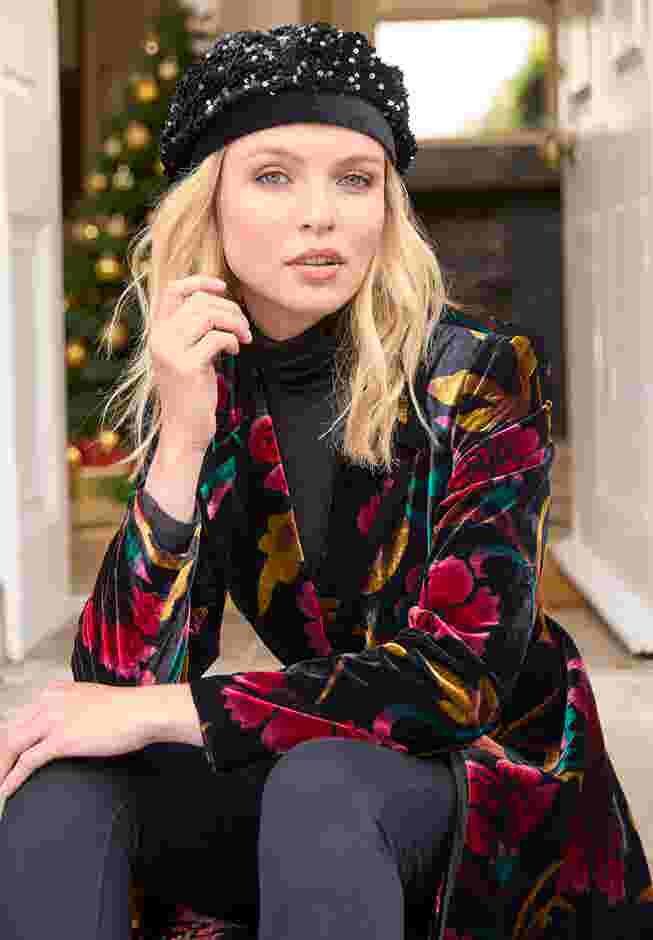 Longline Floral Velvet Blazer image number 6
