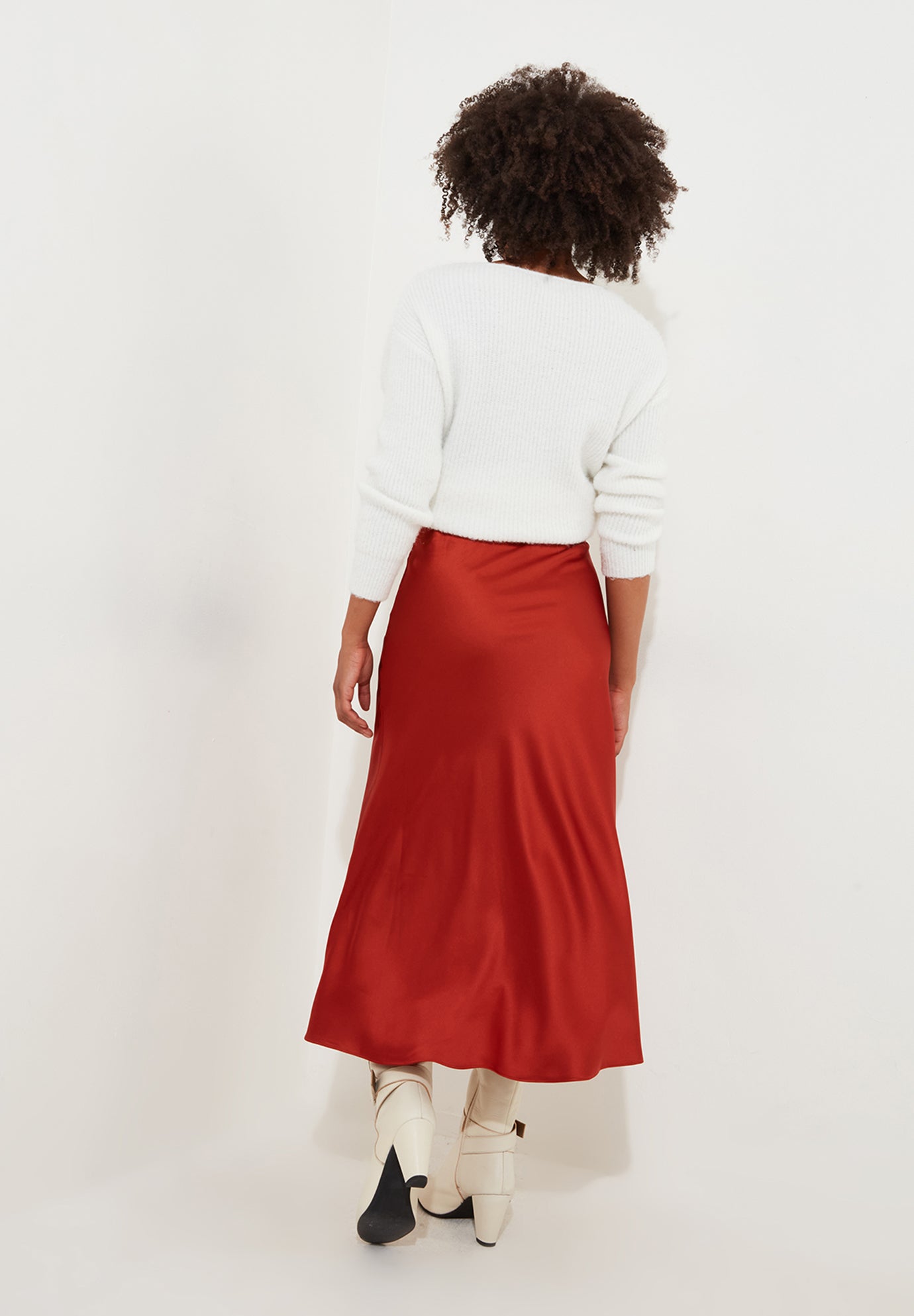 Fluted Satin Midi Skirt image number 3