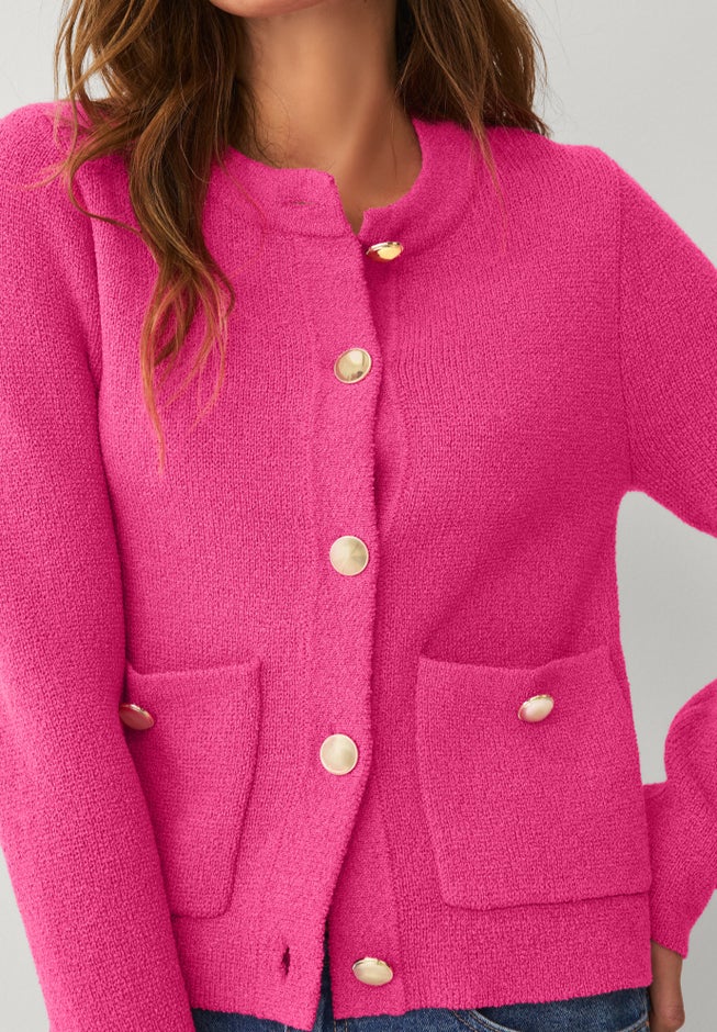 Boxy Gold Button Front Cardigan image number 2