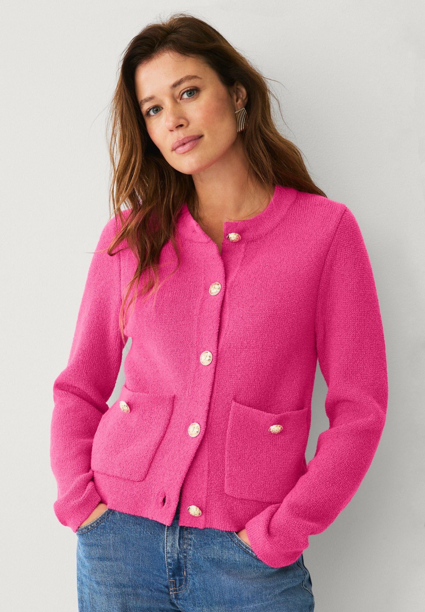 BOXY GOLD BUTTON FRONT CARDIGAN image number 0