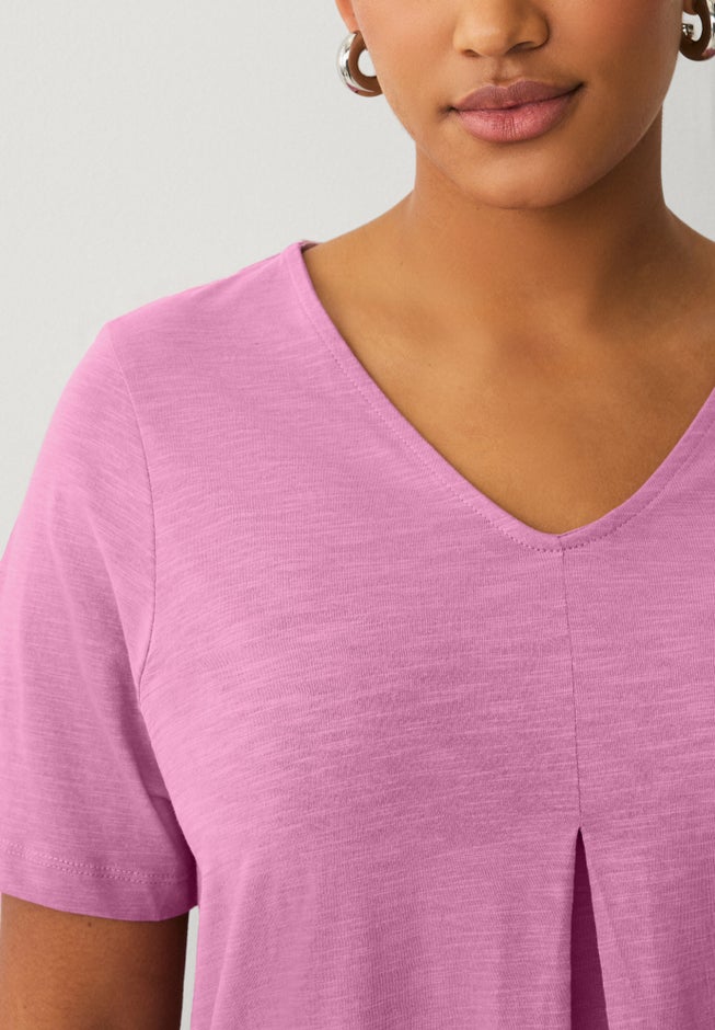 V-Neck Inverted Pleat Tunic with Curved Hem image number 2