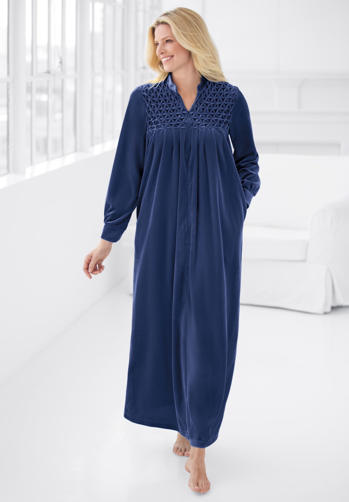 Smocked Velour Long Robe image number 6