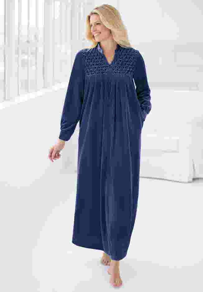Smocked Velour Long Robe image number 6