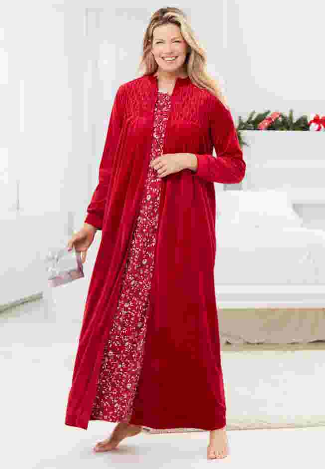 Smocked Velour Long Robe image number 8