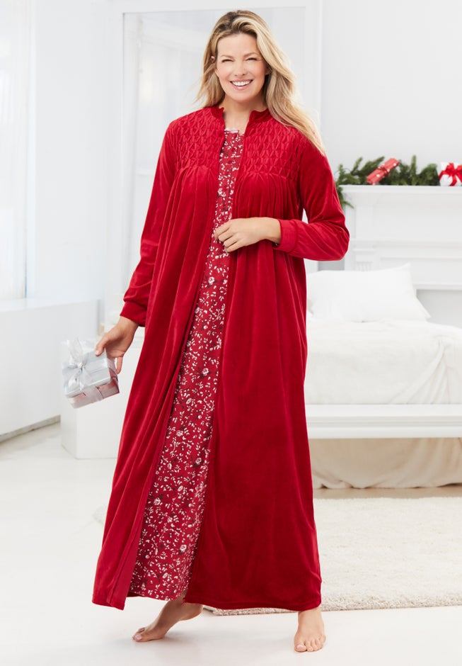 Smocked Velour Long Robe image number 8