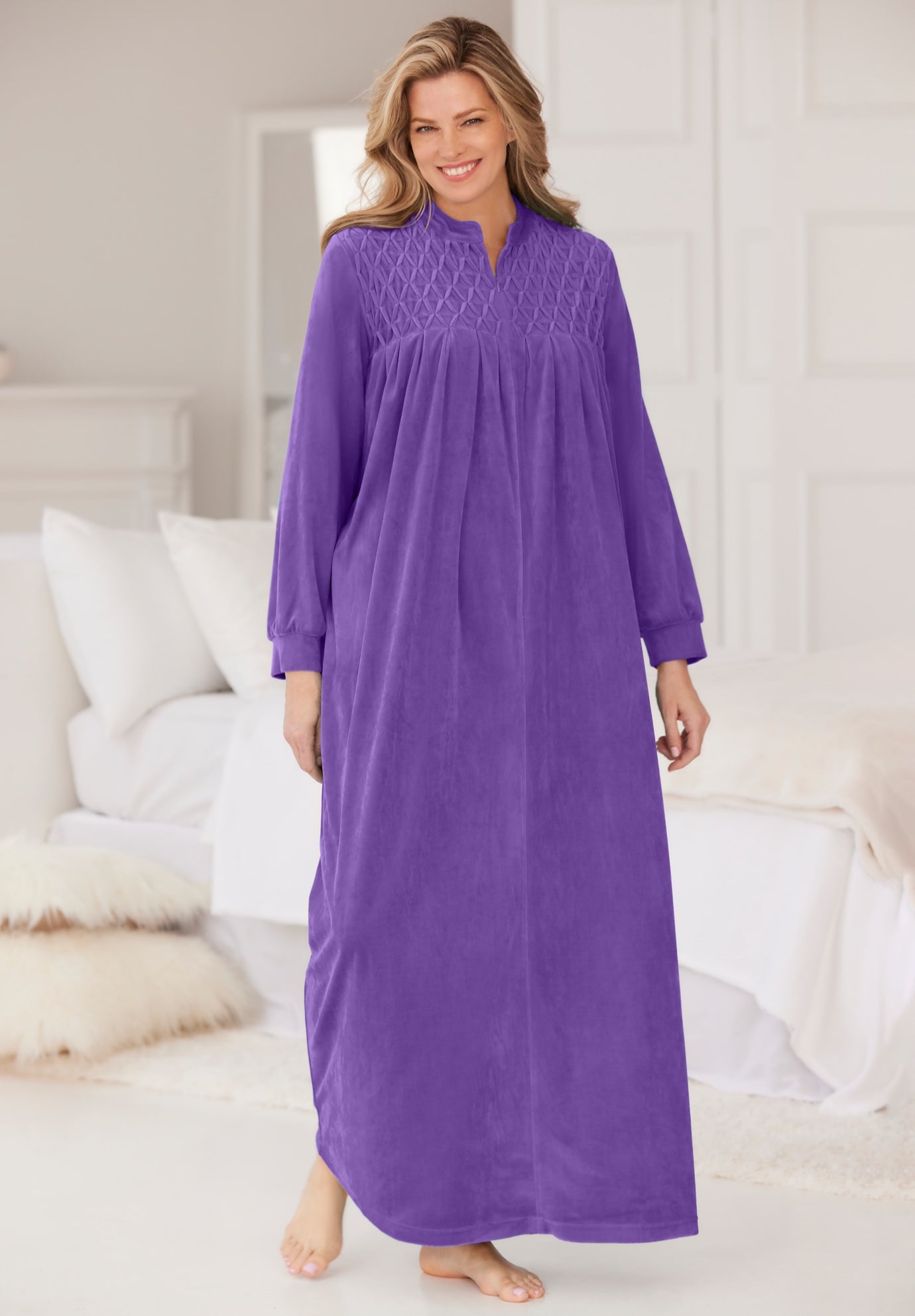 Smocked Velour Long Robe image number 0