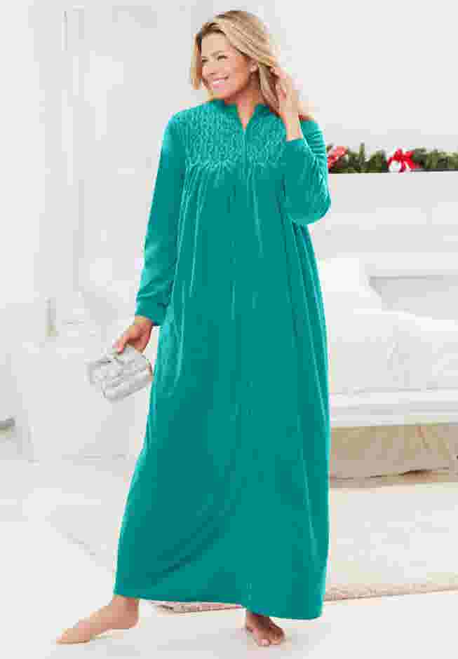 Smocked Velour Long Robe image number 0