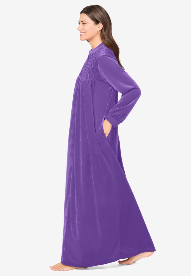 Smocked Velour Long Robe image number 2