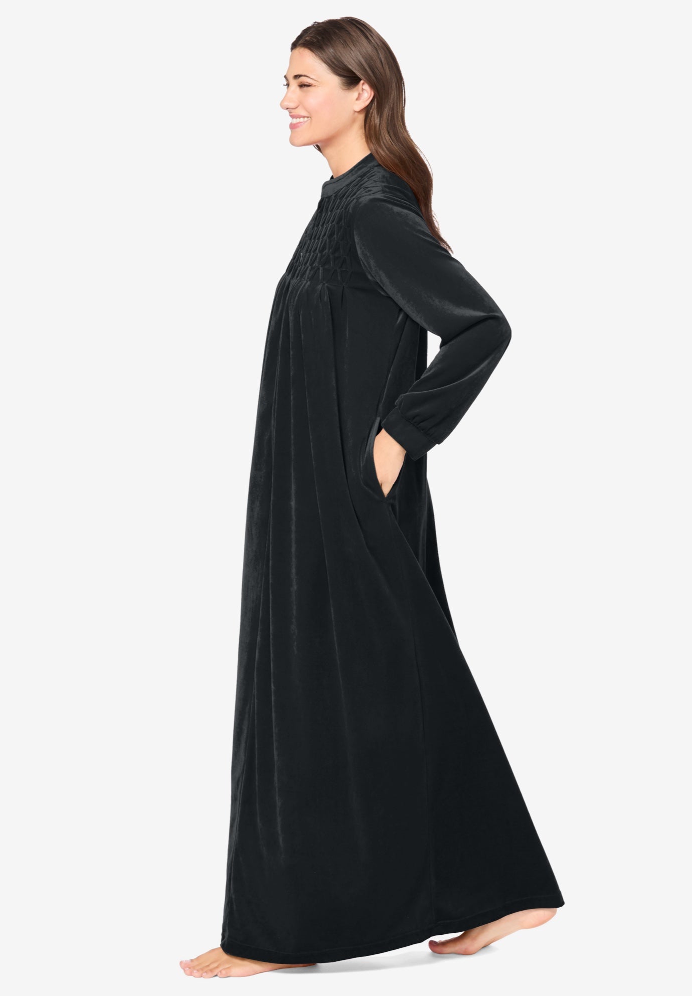 Smocked Velour Long Robe image number 2