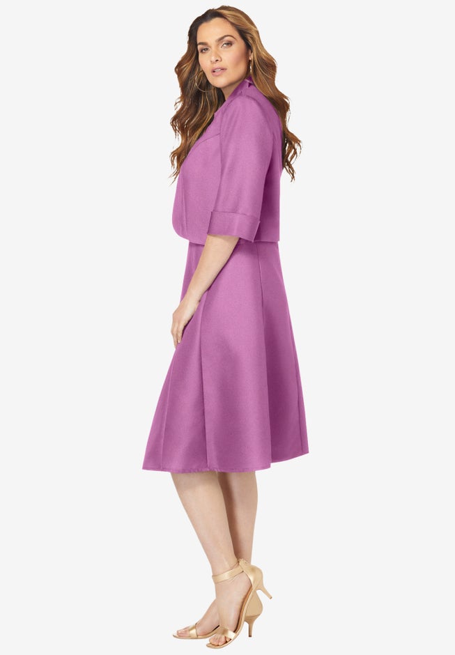 Plus Size Elbow Sleeve Fit-and-Flare Dress with Bolero Jacket &ndash; 2-Piece Suit image number 2
