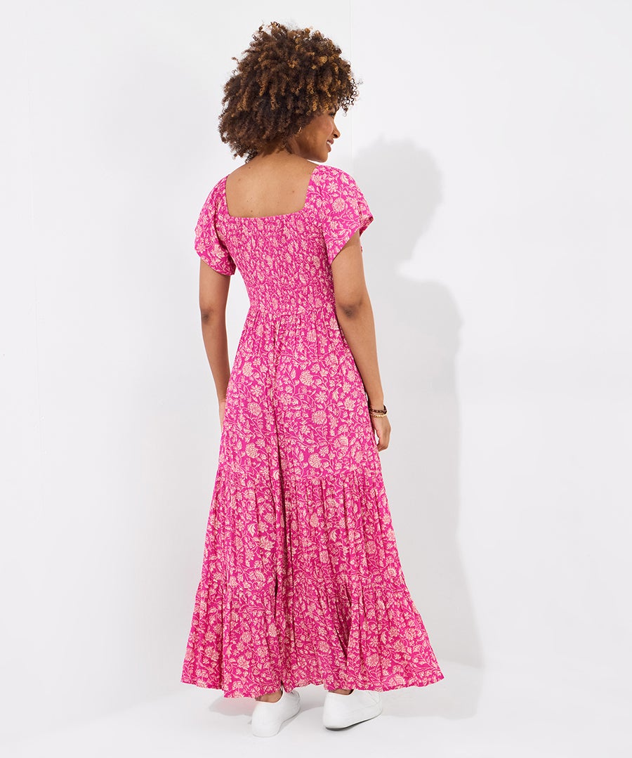 Square Neck Smocked Crinkle Maxi Dress image number 3
