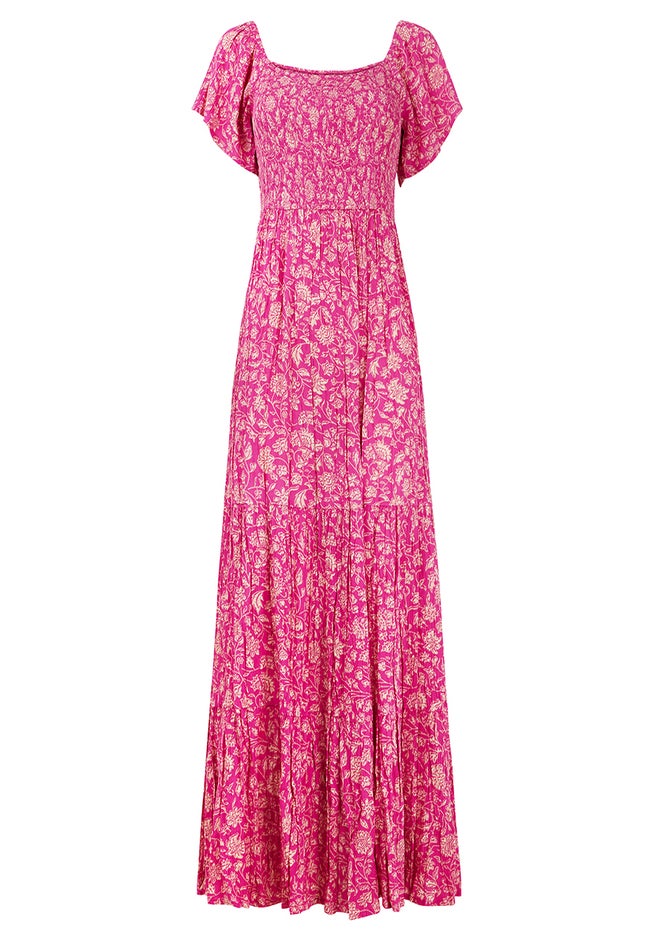Square Neck Smocked Crinkle Maxi Dress image number 4