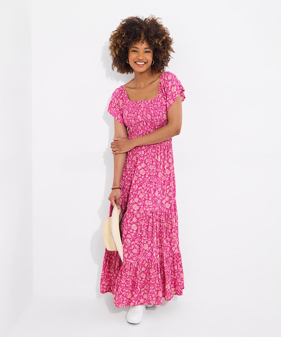 Square Neck Smocked Crinkle Maxi Dress image number 0