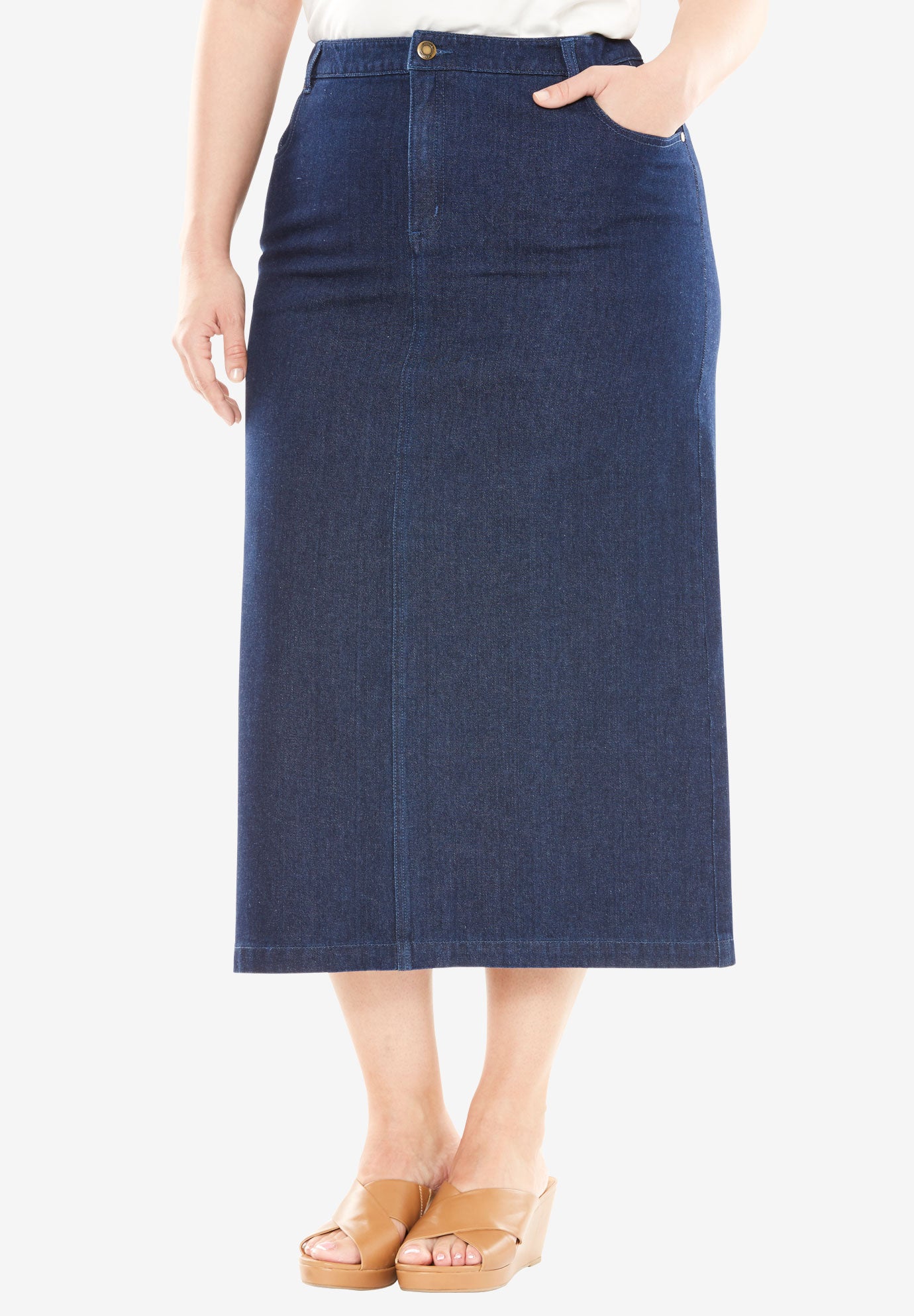 Classic Cotton Denim Midi Skirt image number 0