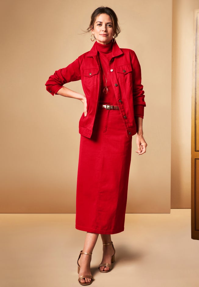 Classic Cotton Denim Midi Skirt image number 1