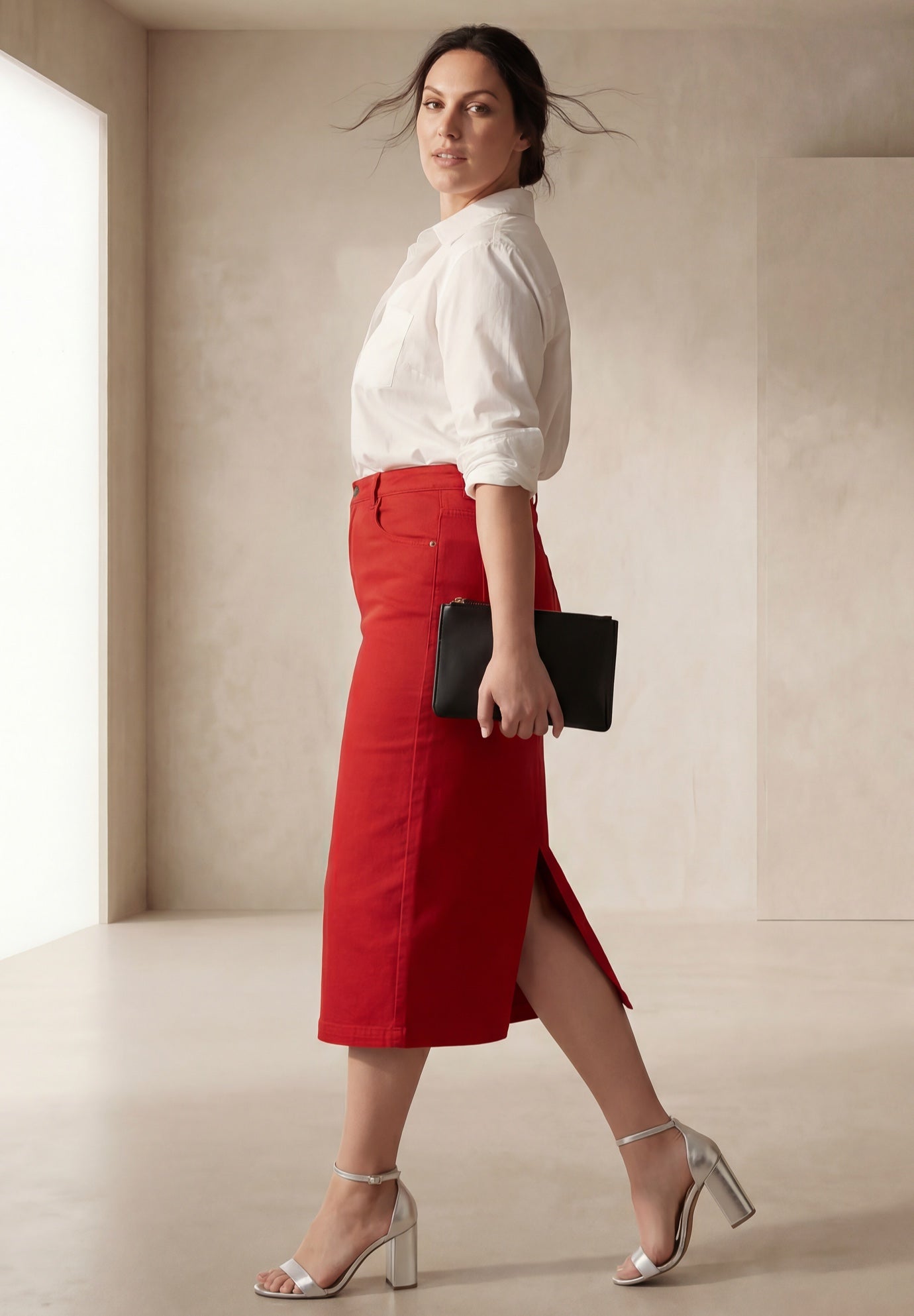 Classic Cotton Denim Midi Skirt image number 1