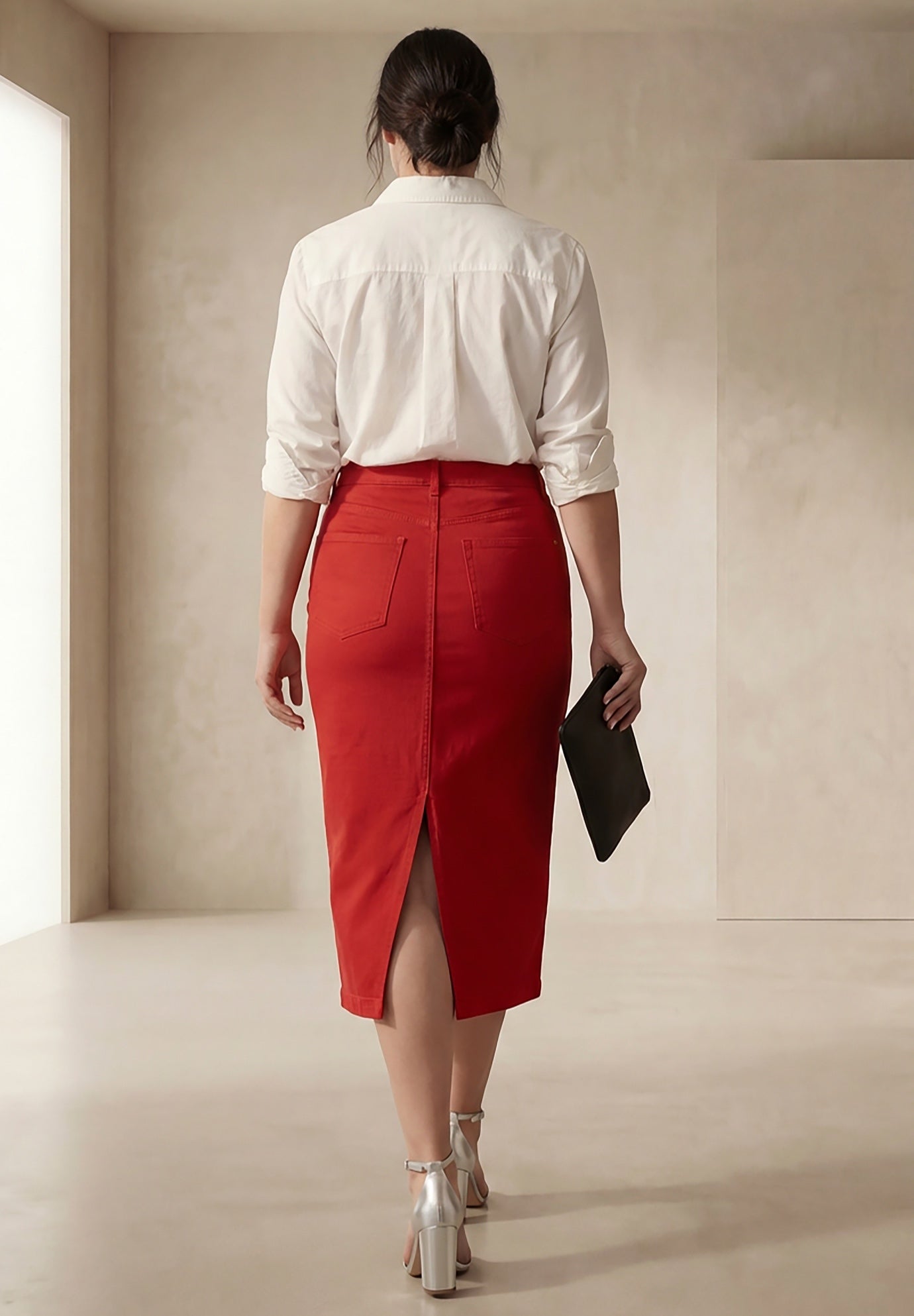 Classic Cotton Denim Midi Skirt image number 2