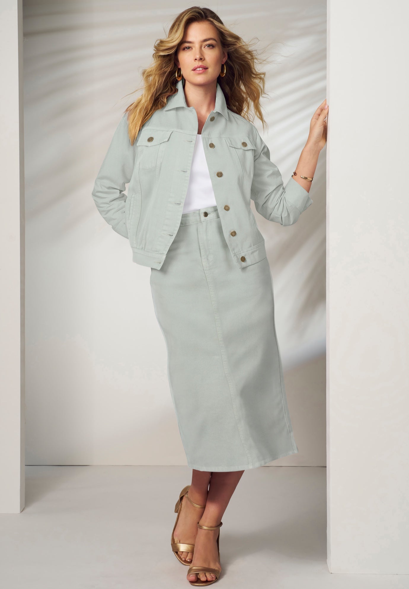 Classic Cotton Denim Midi Skirt image number 1