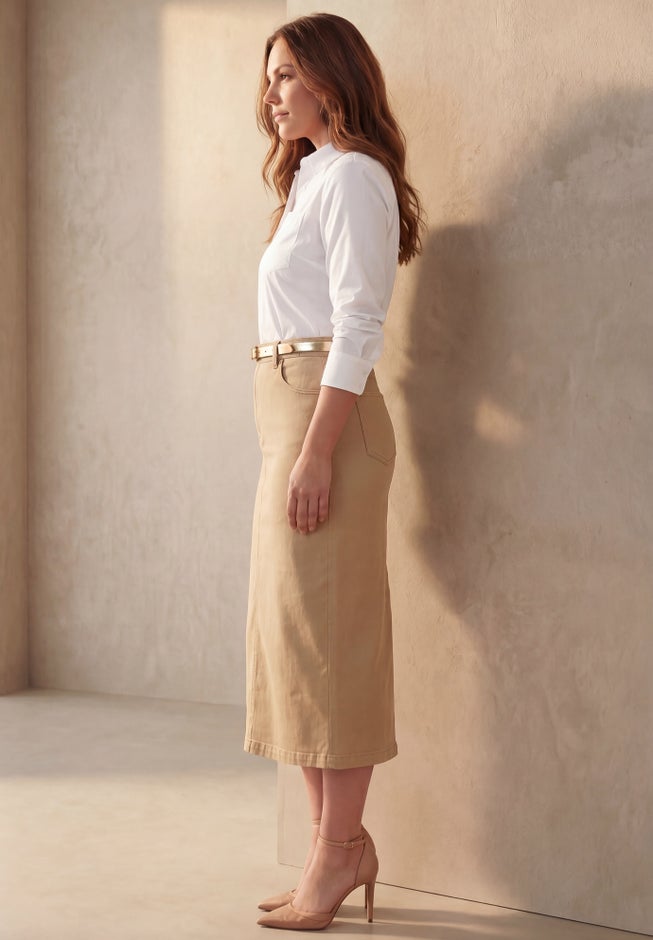 Classic Cotton Denim Midi Skirt image number 1