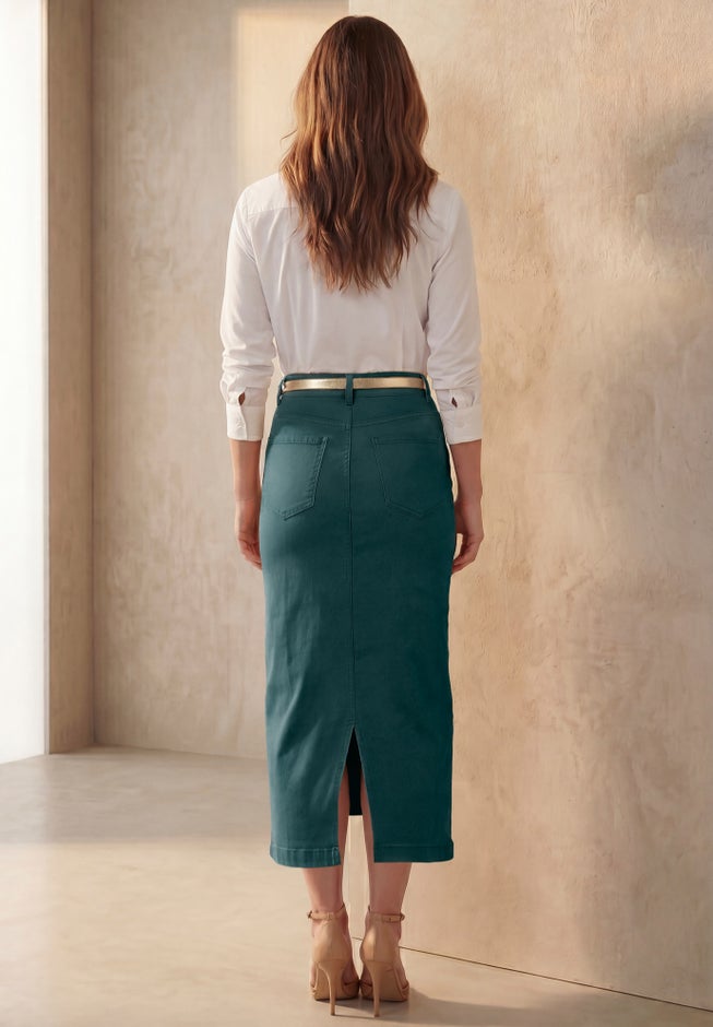 Classic Cotton Denim Midi Skirt image number 2