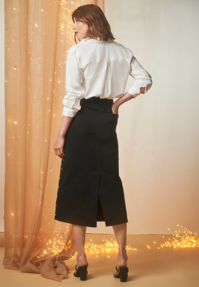 Classic Cotton Denim Midi Skirt image number 1