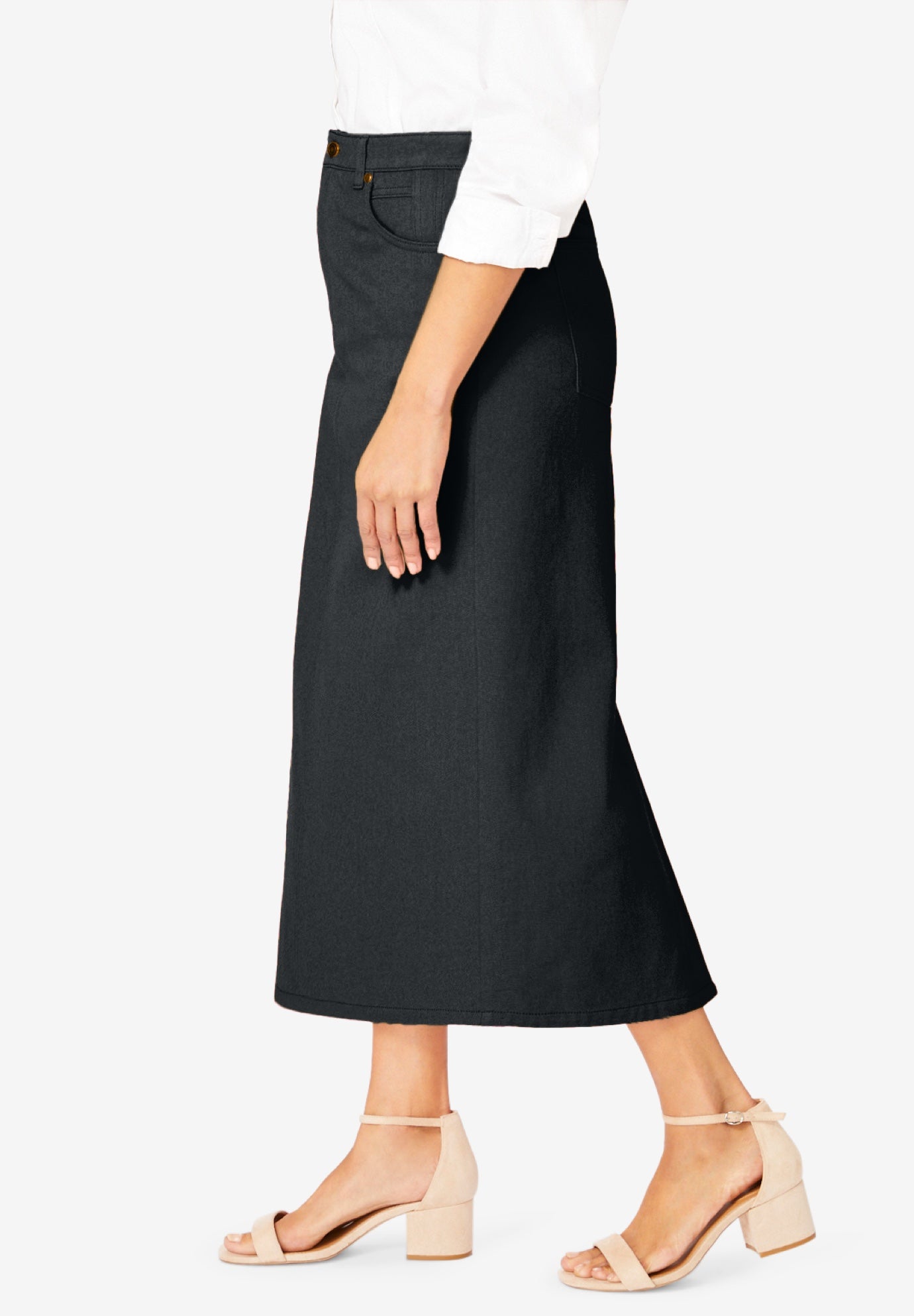 Classic Cotton Denim Midi Skirt image number 3