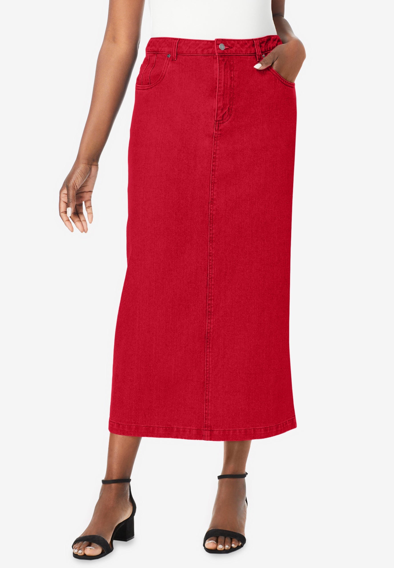 Classic Cotton Denim Midi Skirt image number 0