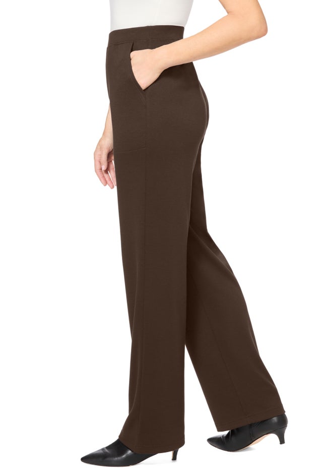 Stretch Ponte Knit Pull-On Wide-Leg Pants image number 2