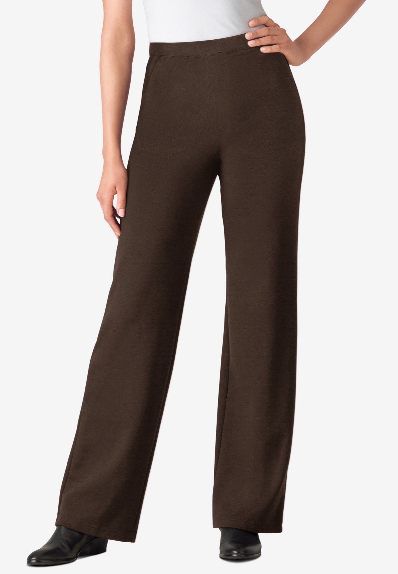 Stretch Ponte Knit Pull-On Wide-Leg Pants image number 0