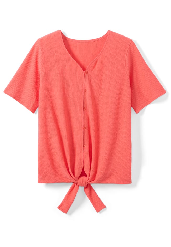 Textured Tie-Front Tee image number 2