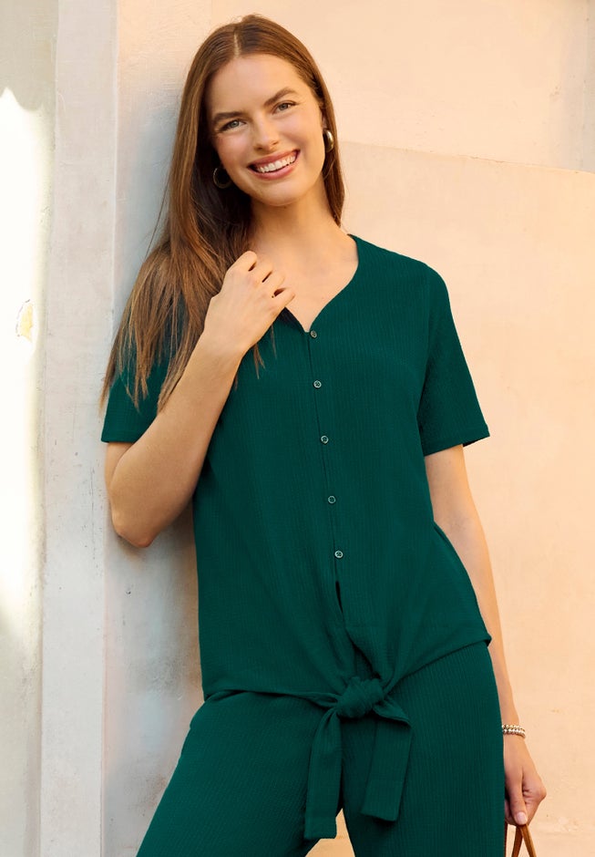 Textured Tie-Front Tee image number 2