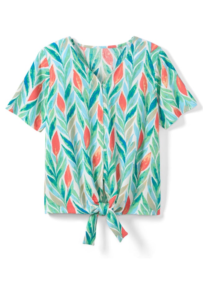 Textured Tie-Front Tee image number 1