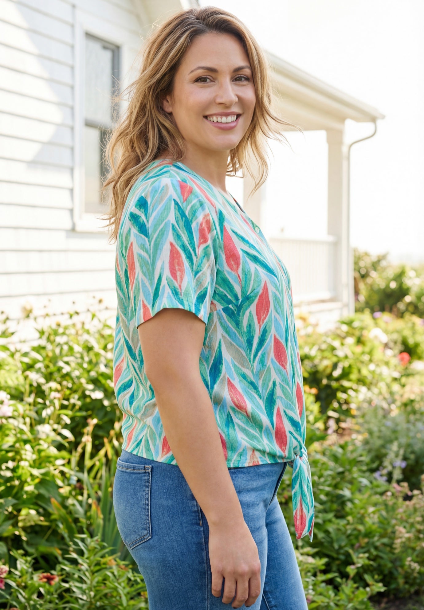 Textured Tie-Front Tee image number 3