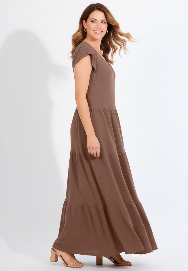 Texture Knit Tiered Flutter Sleeve Maxi Dress image number 2