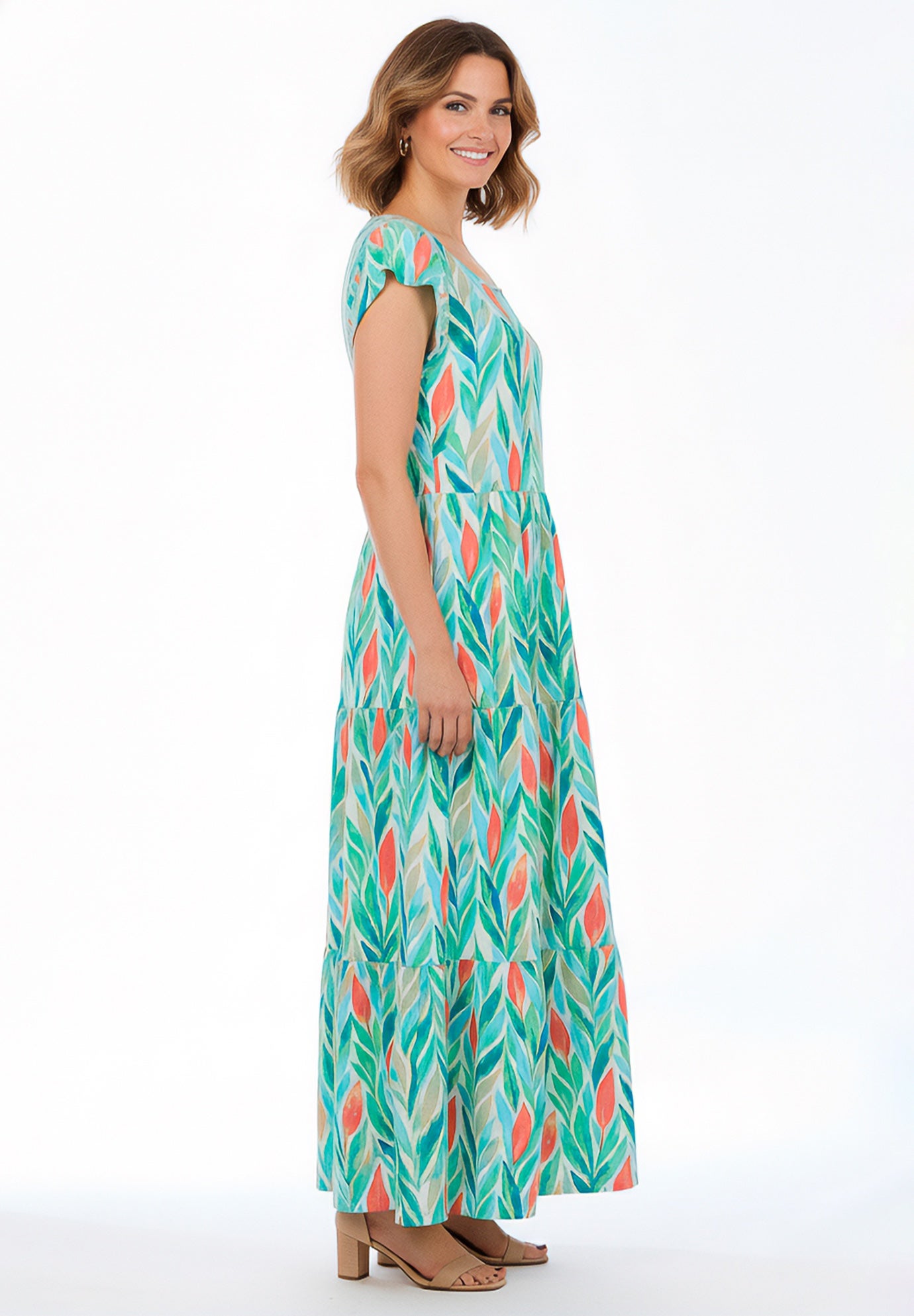 Texture Knit Tiered Flutter Sleeve Maxi Dress image number 2