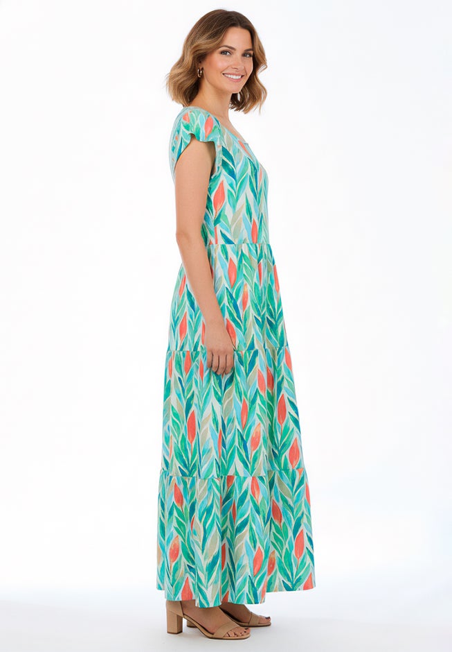 Texture Knit Tiered Flutter Sleeve Maxi Dress image number 2