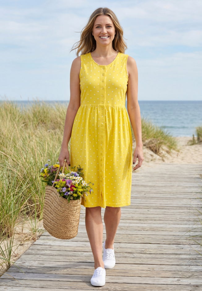 Button-Front Empire Sleeveless Knit Dress image number 3