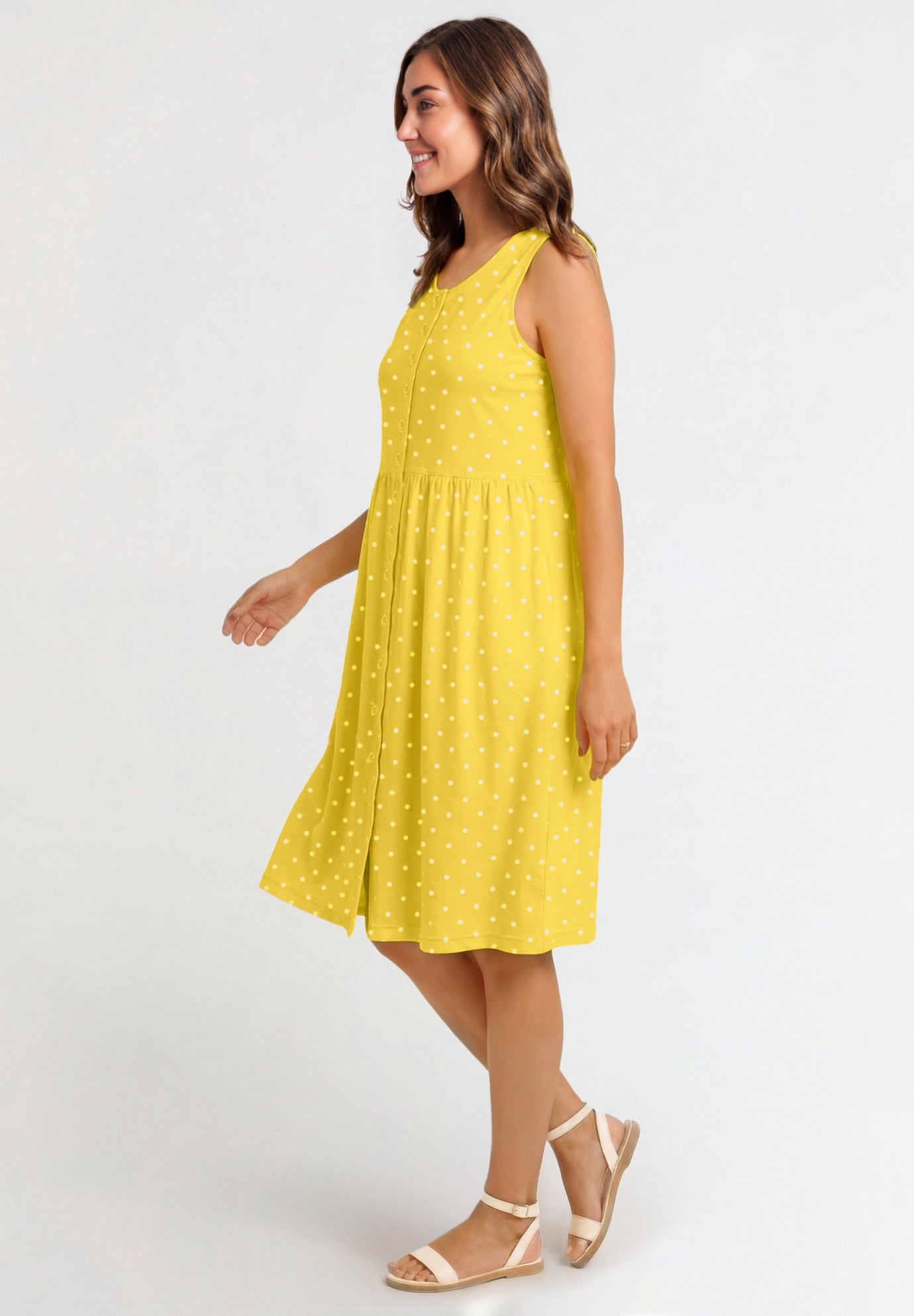 Button-Front Empire Sleeveless Knit Dress image number 2