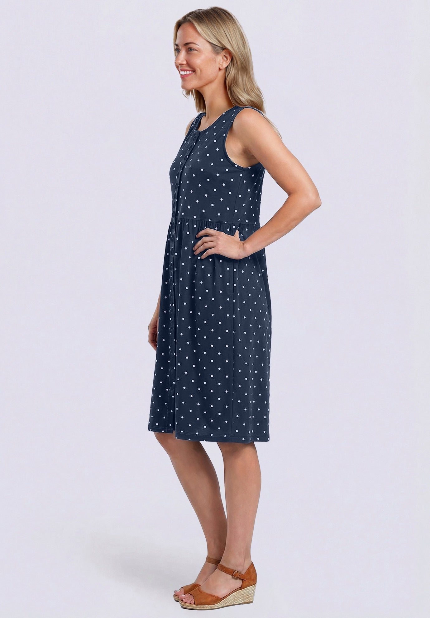 Button-Front Empire Sleeveless Knit Dress image number 2