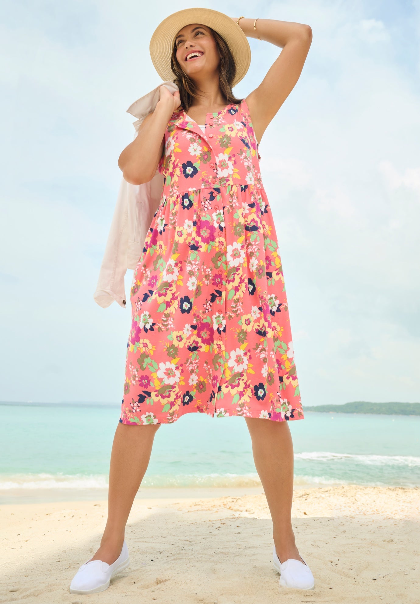 Button-Front Empire Sleeveless Knit Dress image number 0