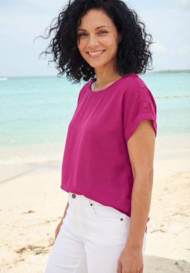 Short Sleeve Dolman Button Blouse image number 1