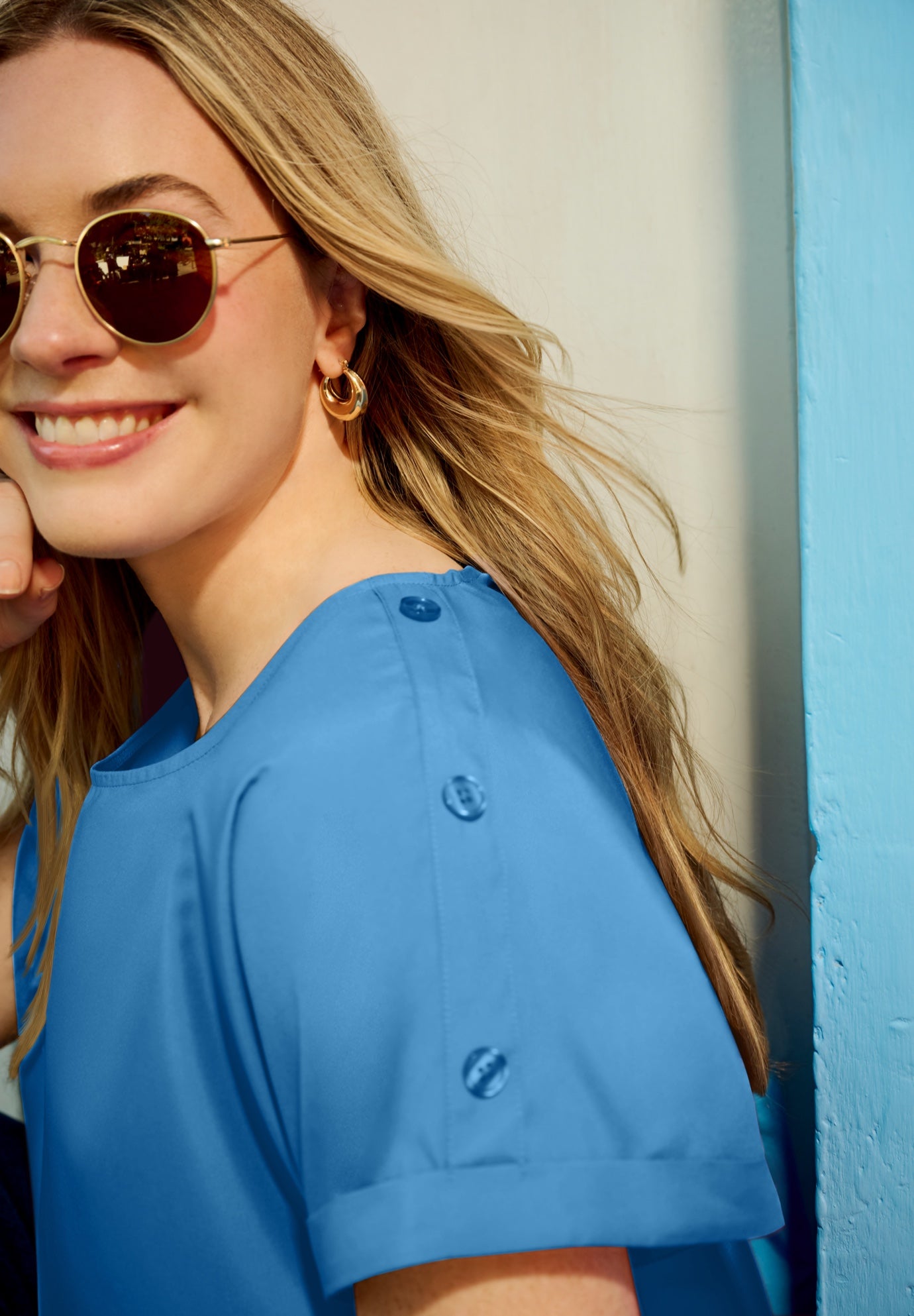 Short Sleeve Dolman Button Blouse image number 3