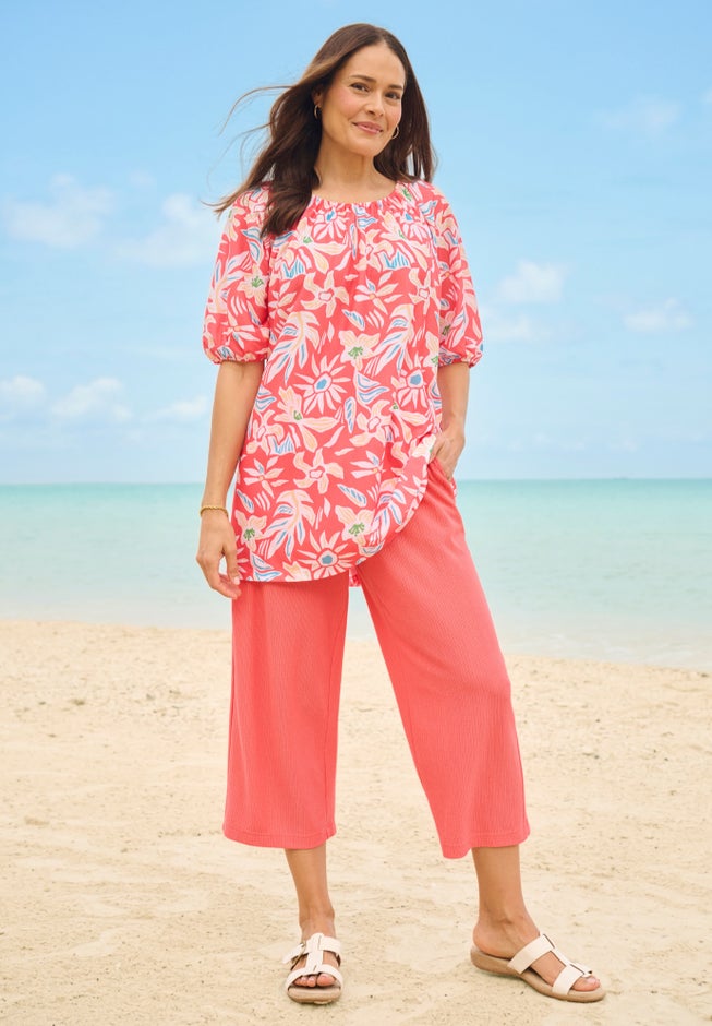 Wide-Leg Texture Knit Capri image number 1