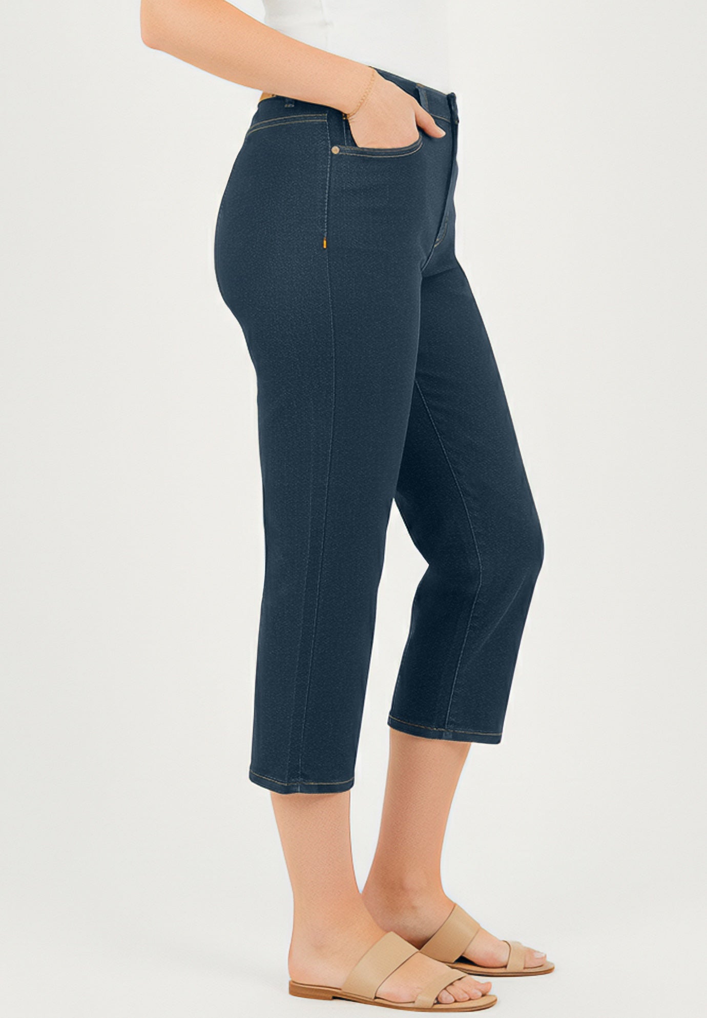 Clean Front Denim Capri image number 2