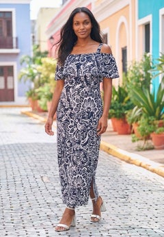Cold Shoulder A-Line Maxi Dress