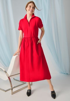 Mixed Media Poplin Shirt Dress