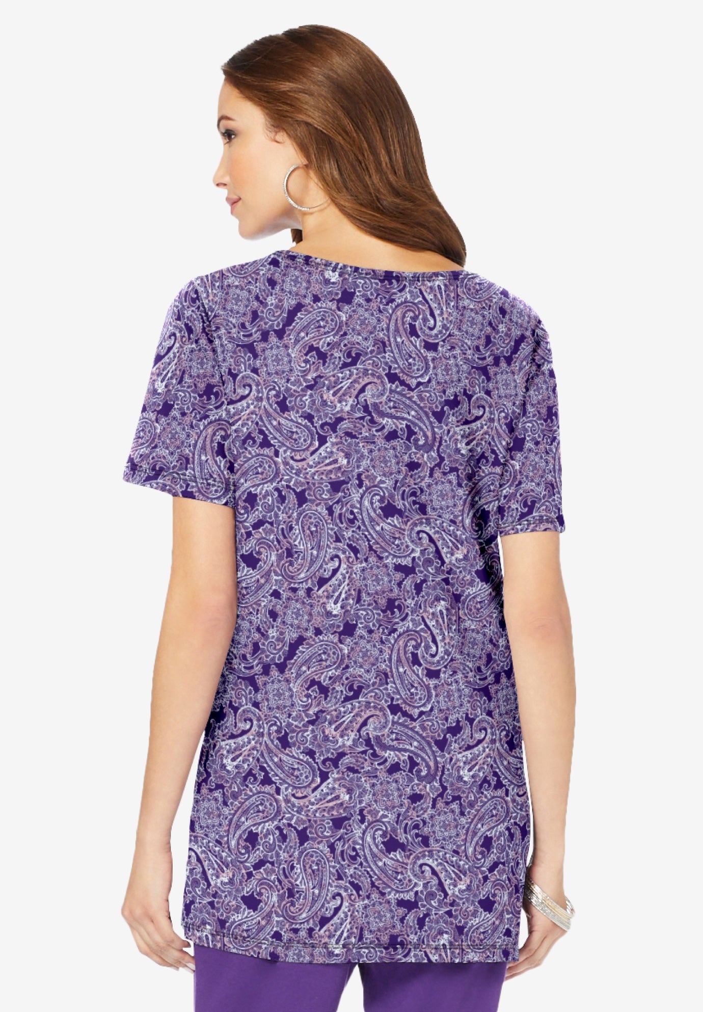 Plus Size Soft Knit Print Tunic with Notch Neckline image number 2